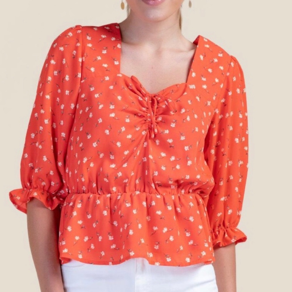 Francesca’s Coral Peplum Blouse - Picture 1 of 8
